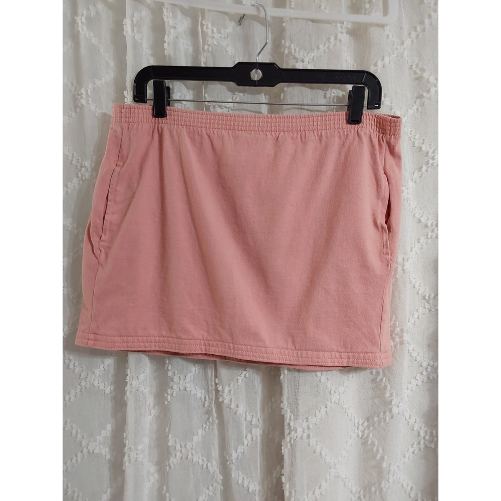 Vintage Salmon Pink Cotton Blend Casual Mini Skirt with Pockets Size Large